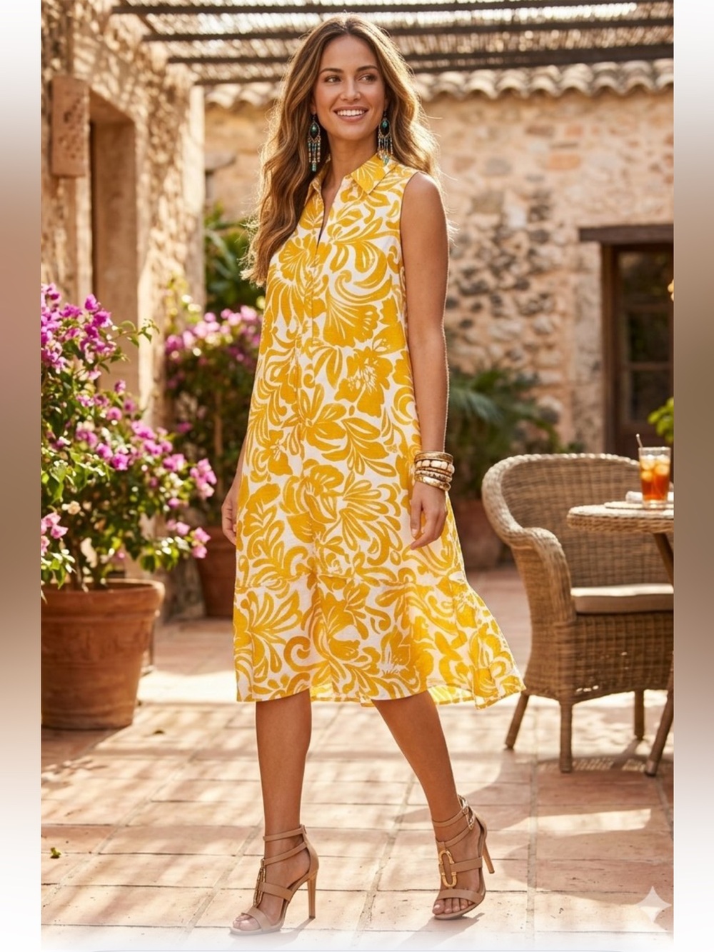 Mlle Gabrielle Rayon Mustard Yellow Collared Midi Shirt Dress New Size Large